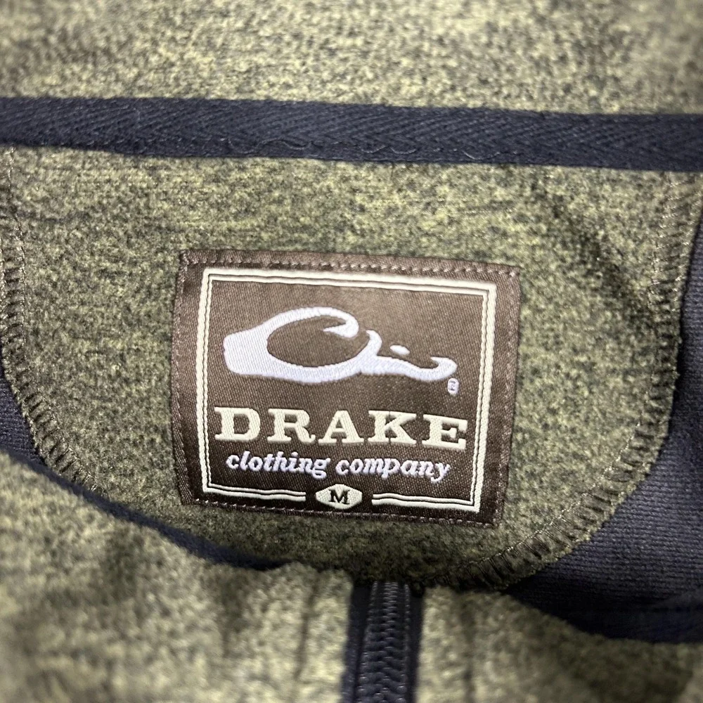 Drake Vest Mens Medium Green Heather Fleece Full Zip Chest‎ Pocket Hunting Warm